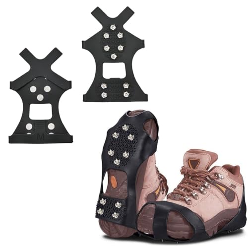 Image of GUSTAVE Spikes Crampons, Ice Cleats for Shoes and Boots, Upgraded Version Stainless Steel Anti-Slip Grippers Shoe Spikes Grips Traction for Hiking Shoes and Boots, Hiking, Fishing Walking, M(34-39)