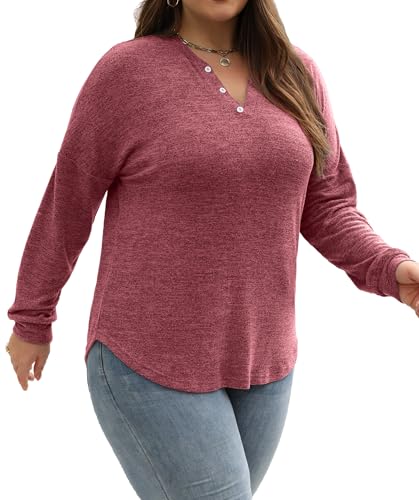 Image of Gloria&Sarah Womens Plus Size Tops Long Sleeve Henley Shirts Fall Fashion Oversized Sweatshirt Tunic Sweaters L-4XL