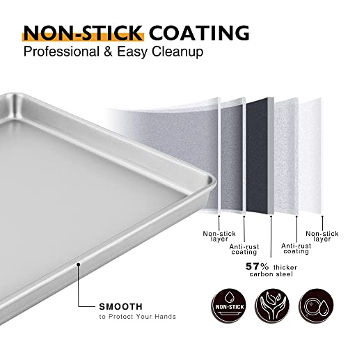 Hongbake Half Baking Sheet Pan Set Of 2, Nonstick Cookie Sheet For Oven, Heavy Duty 1/2 Commercial Cookie Trays, Dishwasher Safe - Silver #TOP7