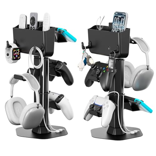 Estación para Auriculares y Mando con Organizador Mando a Distancia, Colgador de Cascos con 2 Ganchos (Reloj/Cable/Llavero), Soporte Mandos para Accesorio de P5/P4/Xbx/SW, Soporte para Control Remoto