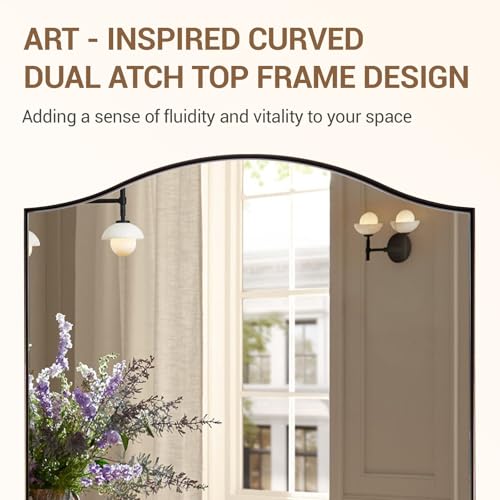 Image of ANDY STAR 20 inchx30 inch Bronze Bathroom Mirror, Rectangle Scalloped Wall Mirror in Stainless Steel Metal Frame, Modern Brushed Bronze Finish with Curved Edge Design, Wall-Mount Mirror for Bathroom, Entryway