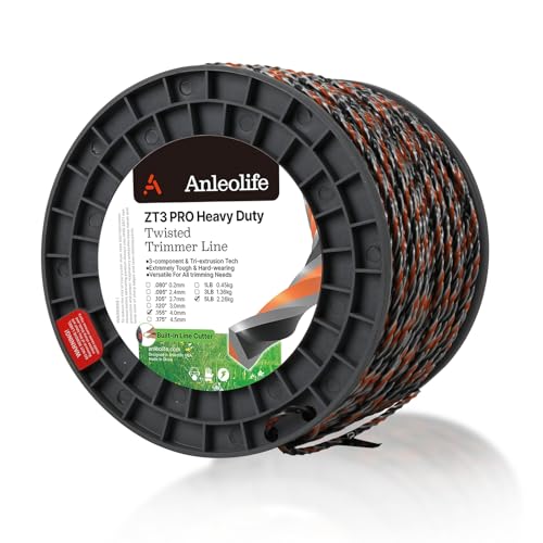 A ANLEOLIFE 5-Pound ZT3 Pro Heavy Duty Diamond .155-Inch-by-738-ft Twisted Trimmer Line Spool 3-Component Tri-Extrusion 4.0-mm-by-225-meter Weed Eater String