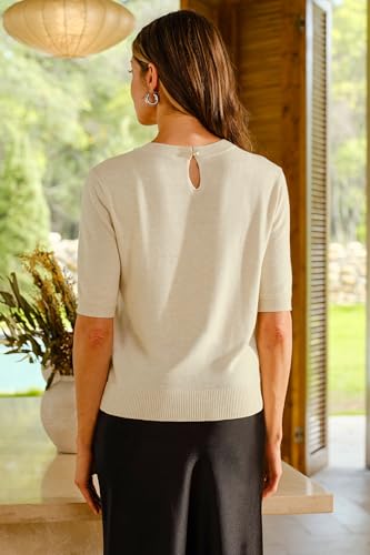 Arach&Cloz Women's Wool Blend Elegant Crew Neck Sweaters for Fall 20254