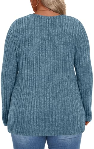 Image of HOTGIFT Womens Plus Size Sweater Tops Long Sleeve Crewneck Casual Tunic Shirts Buttons XL-5XL Blouse Soft Comfy Fashion