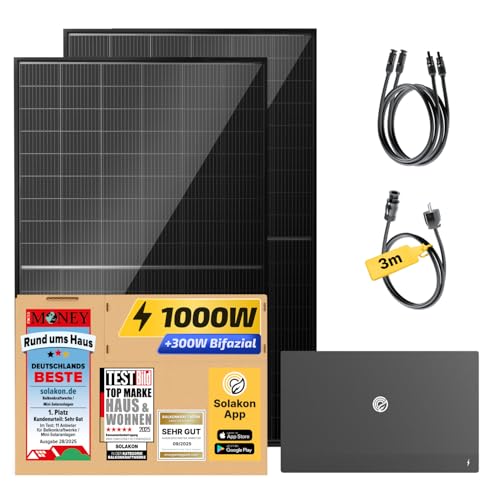 Solakon® 1000W Balkonkraftwerk mit Speicher - Balkonkraftwerk 1000W komplett Steckdose - 800W...