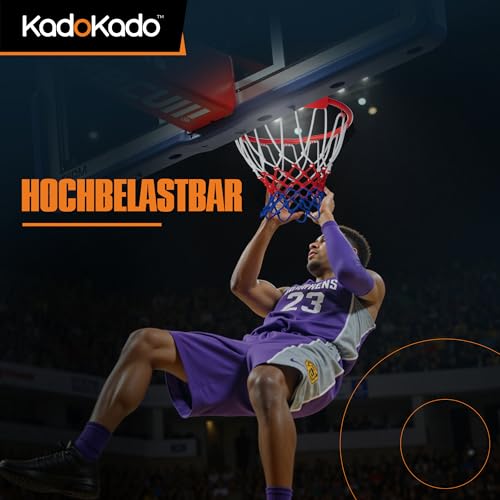 KadoKado 2 Stück Basketballnetz Ersatz – Profi Basketball Netze für Standardkorb, Wetterfest & Reißfest, Anti-Whip & Sicherer Halt, Für Outdoor Training (12 Ösen, Weiß-Rot-Blau)