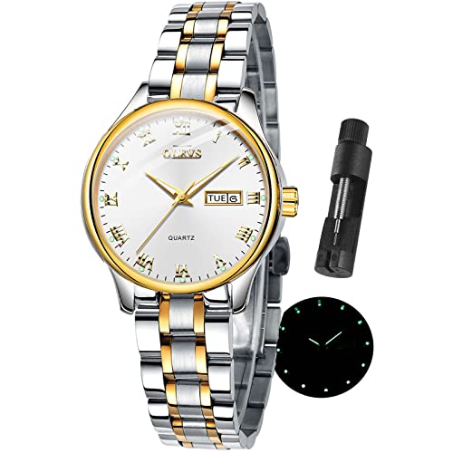 OLEVS Luxury Ladies Watches,Women's Watch with Day and Date,Female Watch for Small Wrist,Gold Stainless Steel Watches for Women,Easy Read Ladies Wrist Watches Waterproof(Adjustable Strap