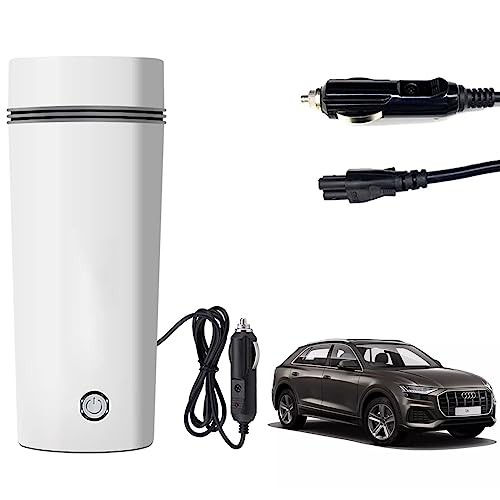 Image of Oshotto 12V Portable Electric Water Bottle for Hot Water Tea Coffee Kettle Mug Multipurpose Food Grade Fast Boil Auto Shut-off For Travel Camping, Road Trip Compatible with Audi Q8 (350ml) - White