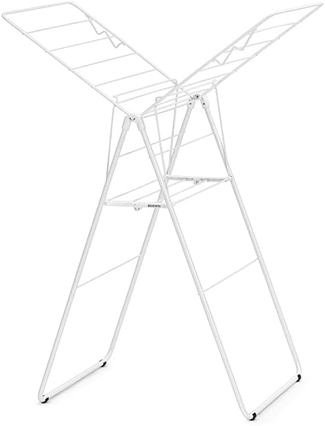 Brabantia HangOn Compact Clothes Drying Rack | 49ft (15m) | White | Small Indoor Clothes Airer Laundry Stand with 2 Fold-Out Wings & Hanger Hooks, Folds Flat, Ideal for Condos | Fits Full Load