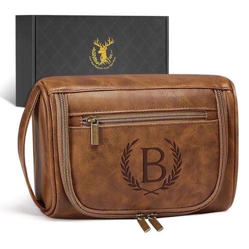 Aganmi Groomsmen Gifts Mens Toiletry Bag PU Leather Waterproof Shaving Bag