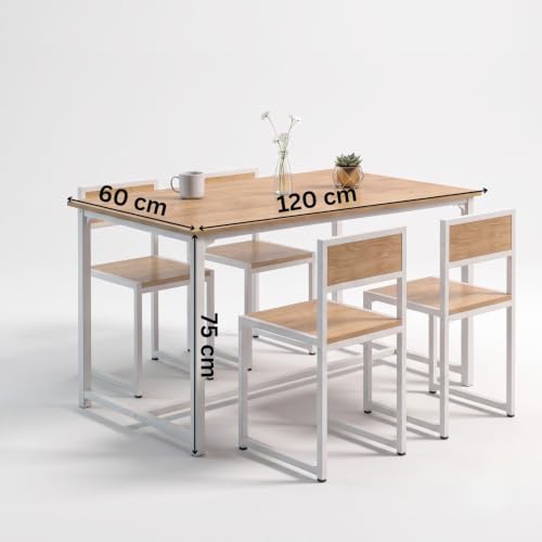Image of FFO 4 Seater Dining Table Set for Home, Compact Space Saving Dining Table with 4 Chairs, Metal Frame & Engineered Wood Top, Modern Kitchen Table Set for Dining Room, Apartment & Small Spaces