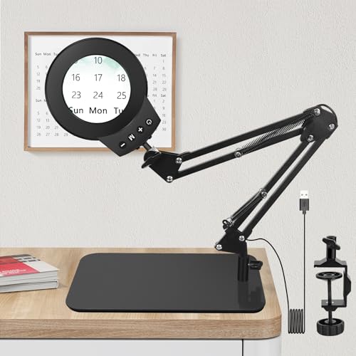 Lente d'ingrandimento con luce e supporto, lampada d'ingrandimento da tavolo 2 in 1, lente d'ingrandimento illuminata con regolatore10X, lente d'ingrandimento da tavolo dimmerabile
