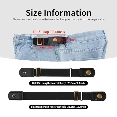 2pcs Invisible Side Belt No Buckle Belt Women and Men,Without Buckle Elastic Stretch Mens Adjustable Belt for Pants Jeans(black)2