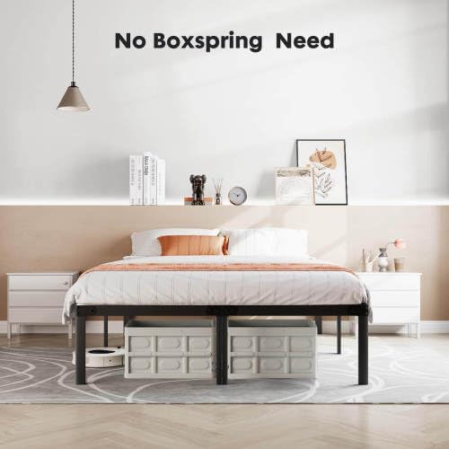 Majnesvon Metal Platform Bed Frames with Storage Space Under Base, Heavy Duty Metal Bed Frame with Sturdy Steel Slat Support, No Box Spring Needed, Noise Free, Easy As sembly (Queen)
