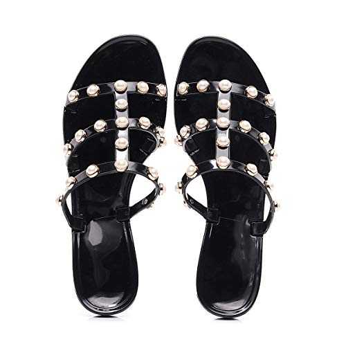OMGard Women\'s Flat Sandals Black Summer Beach Bow Flip Flop Jelly Slipper Shoes Thong Slip-On