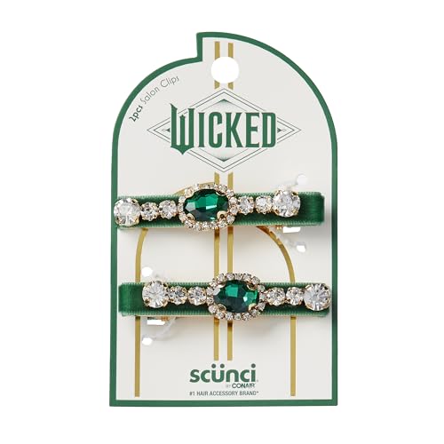 Scunci by Conair Wicked Emerald City Rhinestone Salon Clips - 2pk Hair Clips for Women - Glamorous, Luxurious, Elegant - Green Velvet & Stone Design - Limited Edition - image 1
