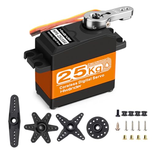 25KG RC Servo High Torque Servo Motors, Waterproof Full Metal Gear Steering Servo for 1/6 1/8 1/10 1/12 RC Car Robot DIY, Coreless Servo with 25T Servo Horn, Control Angle 180°