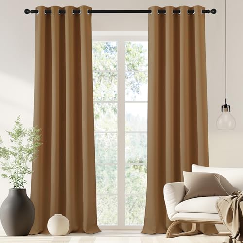 NICETOWN Blackout Drapery Curtain Panel 90 inches Long - Window Treatment Thermal Insulated Grommet Blackout Curtain/Drape for Bedroom Living Room (Gold Brown, 1 Panel, 46 by 90 inches)
