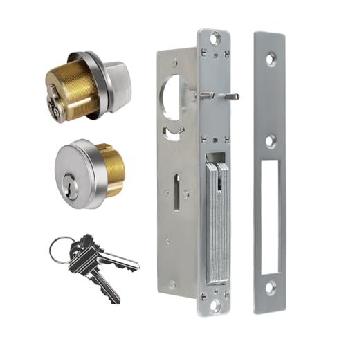 Commercial Mortise Door Lock with Thumbturn 1-1/8 Backset Storefront Door Deadbolt Lock Solid Brass Cylinder Direct Replacement for Aluminum Narrow Stile Doors (Silver)