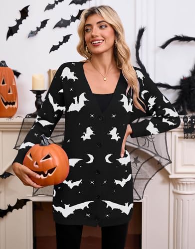 Womens Halloween Long Sleeve Open Front Cardigan Casual Loose Cute Heart Knit Cardigans