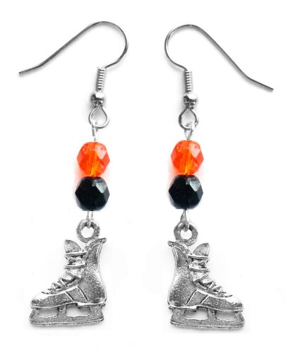 Hockey Earrings  Hockey Skates  (Team Colors Orange & Black)