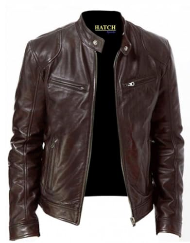 Mens Leather Jacket Motorcycle Biker Jacket Cowhide Genuine Leather
