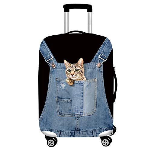 Preisvergleich Produktbild Haodasi Katze Blau Muster Kofferschutzhülle Gepäckabdeckung Waschbar Kofferhülle Reisezubehör (ohne Koffer) Größe M passen 22 24 Zoll