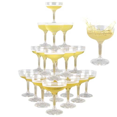 XIRUOXINKEMAO 50 PCS champagne tower glasses, 5 oz disposable martini and champagne glasses plastic, plastic coupe glasses, disposable champagne glasses for Weddings & parties