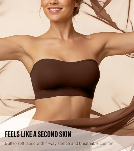 Image of DEANGELMON Strapless Bras for Women Wireless Push Up Non-Slip Bandeau Bra Seamless Clear Straps TubeTop Padded Bralette