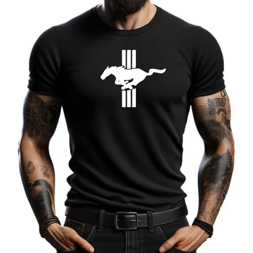 4people T-shirt preta com design de cavalo selvagem - estilo automóvel e clássico para amantes de carros, Preto, XL