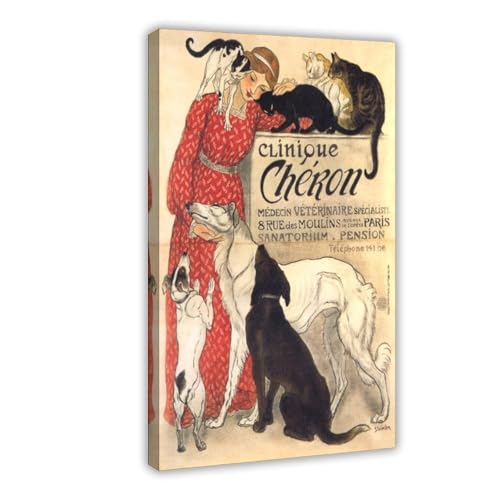 Affiche Clinique Cheron Steinlen avec cadre en bois suspendu pour salon 30x45 cm