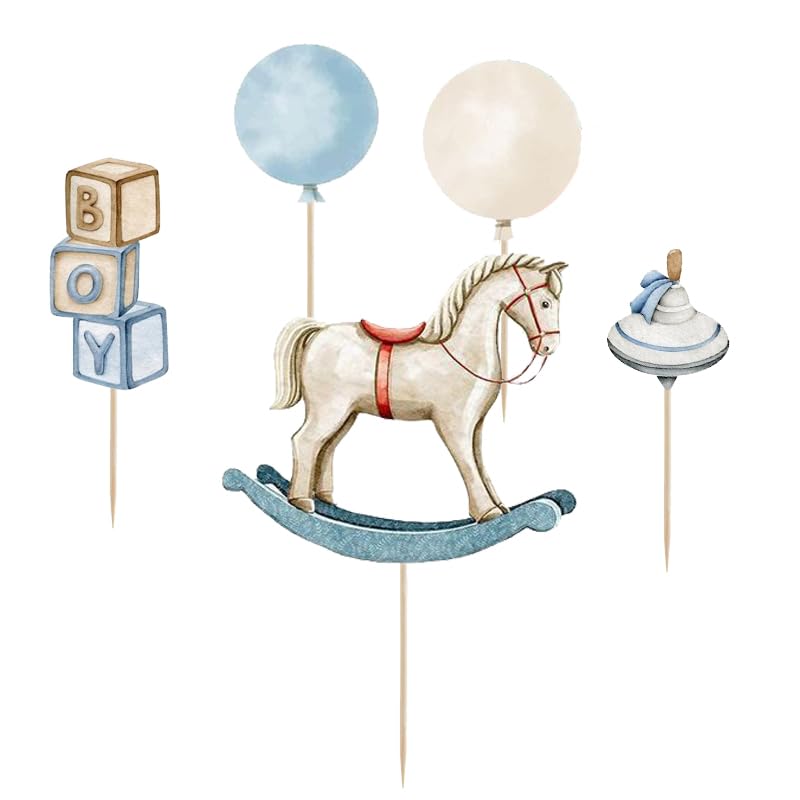 Cake Topper Picks cartoncini sagomati 5pz personaggio a scelta per compleanno ed eventi di ogni genere elementi decorativi decorazioni per dolci (Cavalluccio a Dondolo)