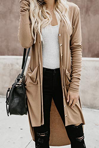 Image of Alaster Queen Women's Open Front Cardigan Button Down High Low Hem Knitted Cardigan Outwear with Pockets