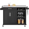 Topeakmart Kitchen Island with Stainless Steel Top and Storage Cabinet Kitchen Cart On Lockable Wheels with Drawer Open Shelves Wine Rack and Spice Rack for Dining Room 36 Inch Height Black