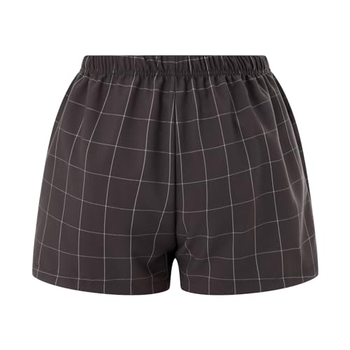 Image of Pivanzore Y2k Plaid Shorts for Women Casual Elastic Waist Aesthetic Lounge Bottom Baggy Pajama Shorts Boxers Sleepwear