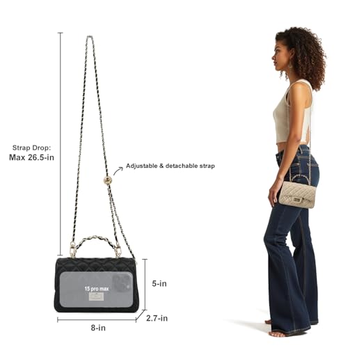 Image of M-ioi-M Small Quilted Crossbody Bags for Women,Leather Shoulder Bag with Gold Chain Strap,Metal Top Handle Flap Evening Purse