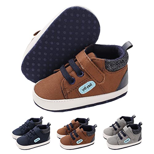 YloveM Primero Pasos Zapatos para Caminar Unisex Bebé Niño de Lona Zapatos Suave Único Goma Recien Nacido Antideslizante Deporte Bebe Zapatos (A- Marrón, 12_Months)