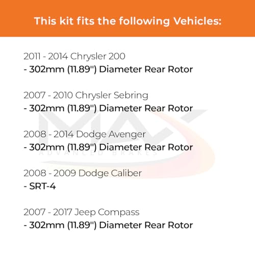 Image of Max Advanced Brakes Rear Brake Kit Compatible With 2011-2013 2014 Chrysler 200 Sebring Compatible With Dodge Avenger Replacement Geomet Coated OE Disc Brake Rotors and Ceramic Brake Pads