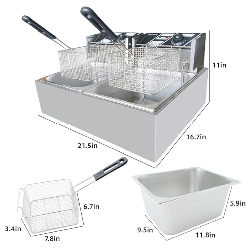 Commercial Deep Fryer with Baskets, 3400W 12.7QT/12L Thickened Stainless Steel Countertop Electric Oil Fryer, Large Capacity with Temperature Control by Swinod - Used condition - Image 7
