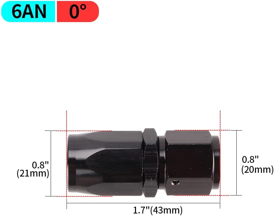 Aluminum 6AN Straight Swivel Hose End Fitting for Braided CPE Fuel Hose Black (0 Degree)