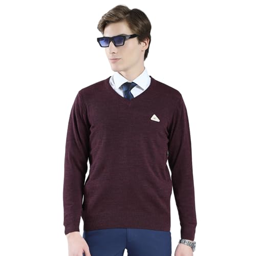 Image of Monte Carlo Men's Regular Fit Pullover | Solid V Neck Style | Full Sleeves Pull On | Warm & Stylish Winter Fashion Sweater | Winter Sweater for Men's