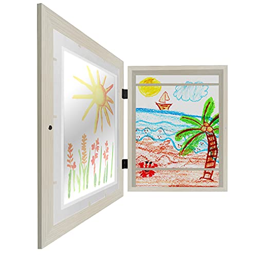 Image of Americanflat Kids Artwork Frame Changeable (Light Wood) - Magnetic Door Holds 100 Art Pieces - 8.5x11 Letter Size Display with Mat or 10x12.5 Without Mat - My Mini Masterpiece (Pack of 8)