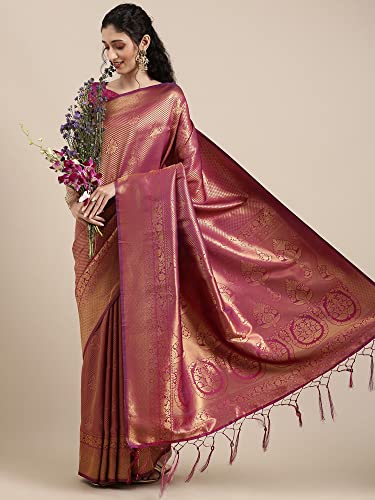 Image of AKHILAM Women's Banarasi Silk Woven Design Saree With Unstitched Blouse Piece (KUNT1880 Parent)