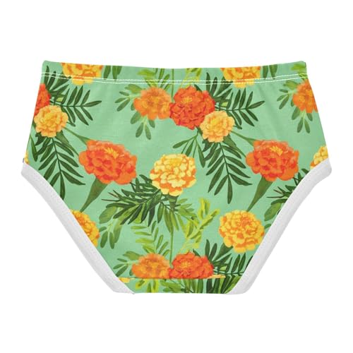 Yellow Orange Marigold Flowers Green Girls Underwear Toddler 2t Cotton Girl Panties Cute Flower Kids Undies Briefs2