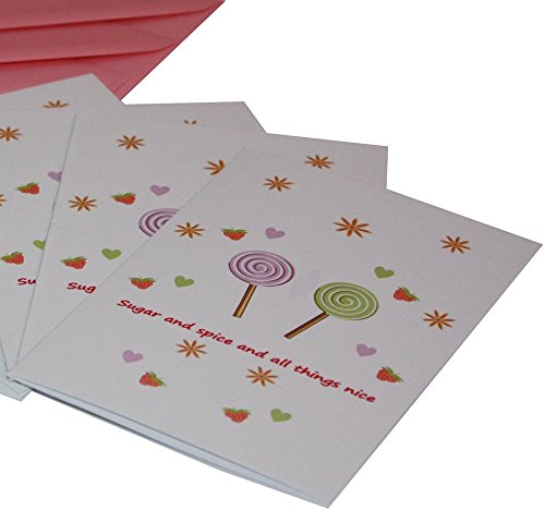 Re-wrapped - Multi-Pack (2 cards with envelopes) of recycled childrens greeting cards - Sugar and Spice and Hot Air Balloons by UK designer Louise Thomas and Tracy Umney