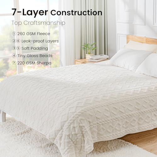 Image of Drewin Comfort Weighted Blanket 20lbs, Stylish Jacquard Sherpa Weighted Blankets for Adults, Super Fluffy Cozy Bed Blanket for Sleep Natural and Calming, 60 x 80 inches, Cream White