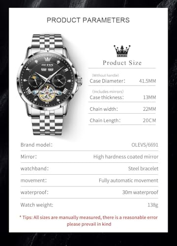 Image of OLEVS Mens Automatic Watches Self Winding Mechanical Luxury Dress Stainless Steel Waterproof Wrist Watches for Men