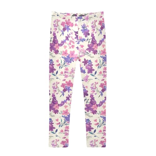 KLL Lilac and Pink Flowers Toddler Girls Legging Casual Full Length Dance Pants Exercise
