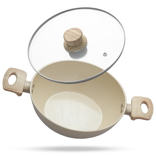 Image of Lifelong Forged Kadhai 24cm Glass Lid | 2.5L, 1.3Kg | Ceramic Coated | Gas & Induction Compatible | Even Heat Distribution,Teflon Free, Non-Stick, & Durable | Perfect for Cooking, Searing & Stewing