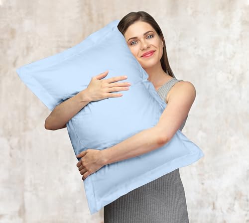 Image of Royale Linens Pillow Shams 2 Pack King Size 20x36 Inch - Brushed 1800 Microfiber - Bed Pillow Shams, Wrinkle Resistant Super Soft and Cozy - Back Overlap Closure - Oxford Pillowcase (King, Lake Blue)